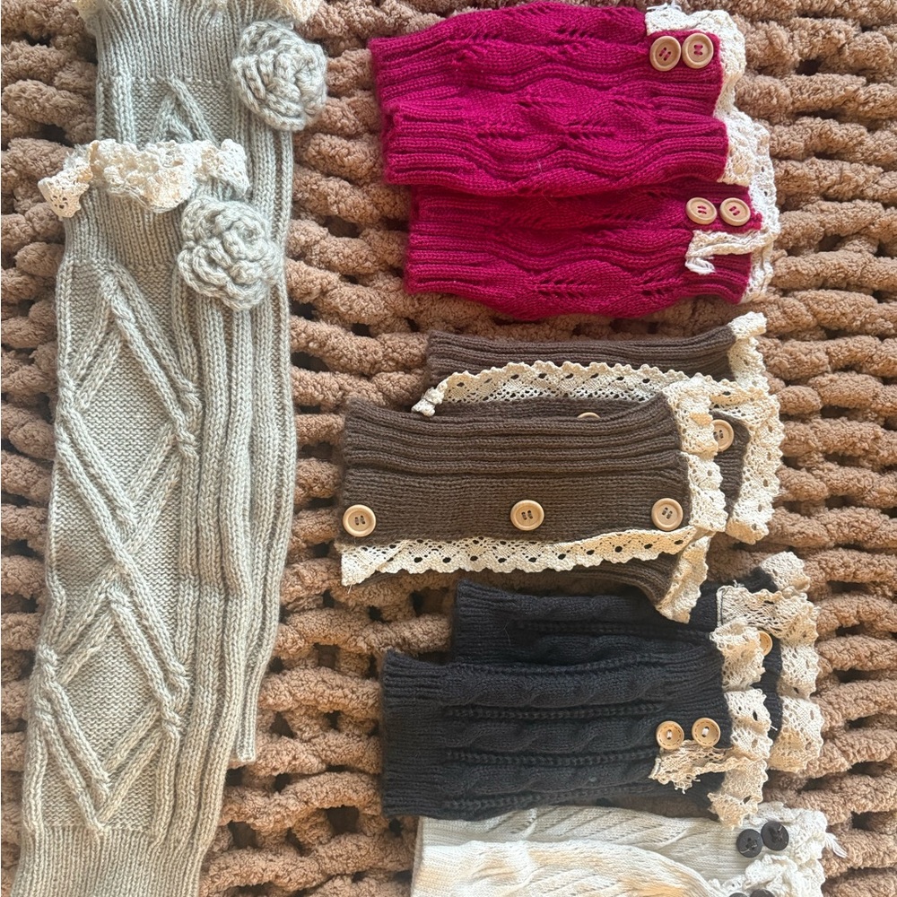 5 Knit Leg Warmers and Boot Cuffs Set